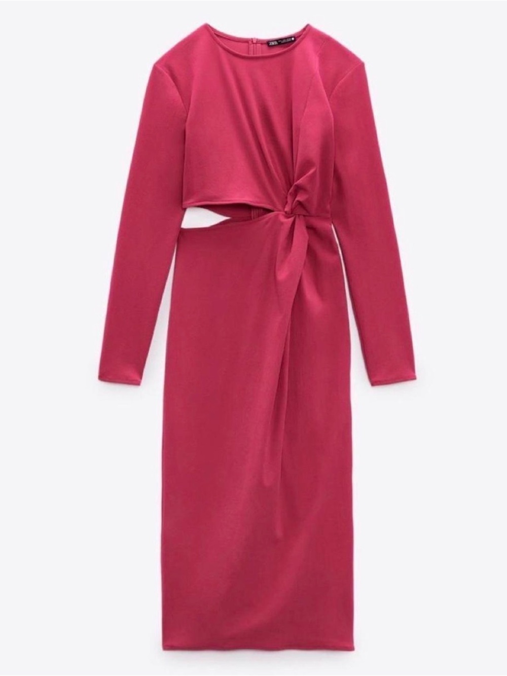 Zara Pink Twist Cutout Long-Sleeve Midi Dress